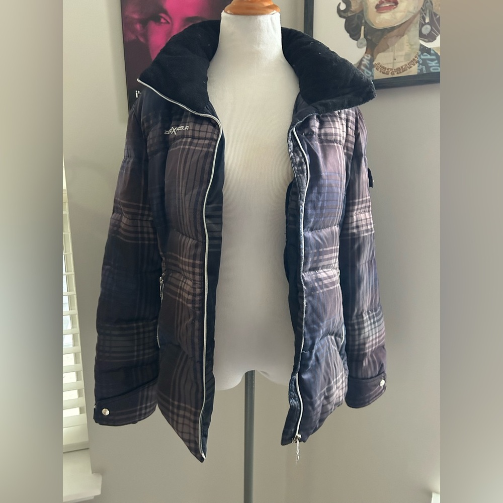 Black and Gray Plaid Puffer Jacket